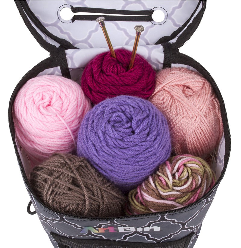 ArtBin 6804SA Yarn Drum, Portable Knitting & Crochet Storage, [1] Poly Canvas Tote Bag, Gray Print - Image 2